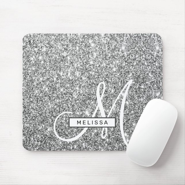 Silver Glitzer Sparkle Custom Mit Monogramm and Na Mousepad (Mit Mouse)