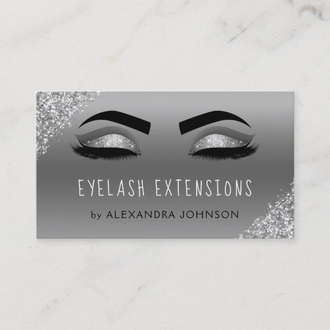 Silver Glitzer Sparkle Eyelash Extensions Visitenkarte (Vorderseite)