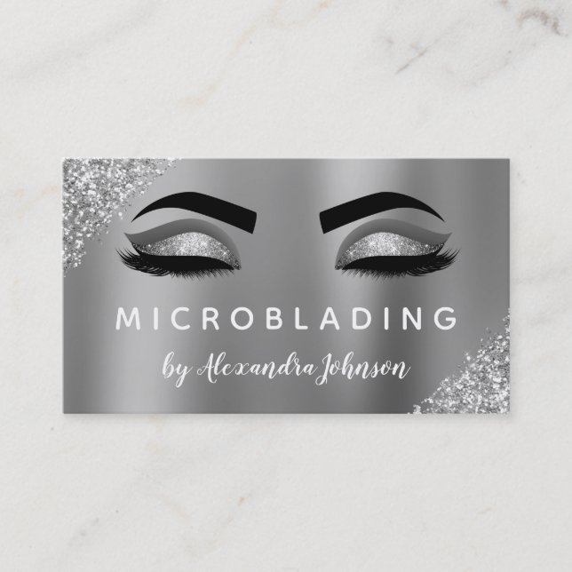 Silver Glitzer Sparkle Eyelashes Microblading Visitenkarte (Vorderseite)