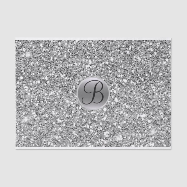 Silver Glitzer Sparkle Glam Monogram Initial Seidenpapier (Vorderseite)