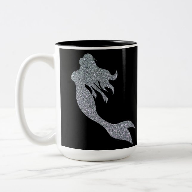 Silver Glitzer Sparkle Mermaid Black Coffee Tasse (Links)