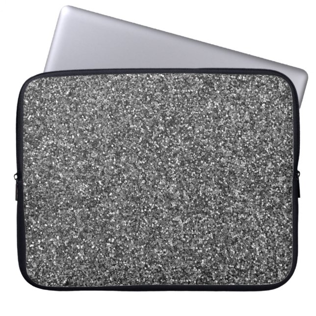 Silver Glitzer Sparkle Metallic Laptop Sleeve (Vorderseite)