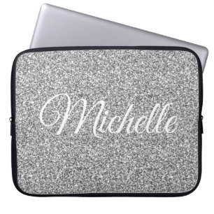 Silver Glitzer Sparkle Metallic Personalisiert Laptopschutzhülle