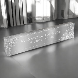 Silver Glitzer Sparkle Microblading Brows Salon Namensplakette