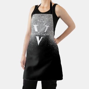 Silver Glitzer Sparkle Monogram Black Girl Custom Schürze