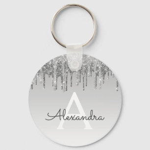 Silver Glitzer & Sparkle Monogram Schlüsselanhänger