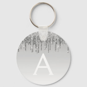 Silver Glitzer & Sparkle Monogram Schlüsselanhänger