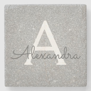 Silver Glitzer & Sparkle Monogram Steinuntersetzer