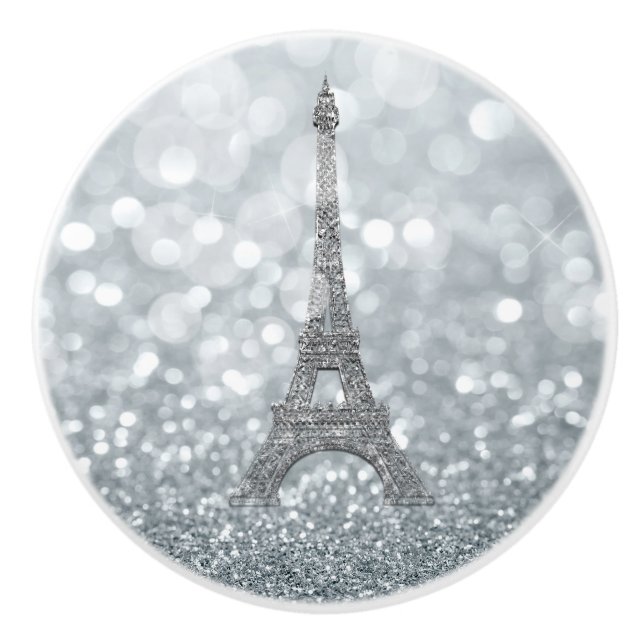 Silver Glitzer Sparkle Paris Eiffel Tower Glam Keramikknauf (Vorderseite)
