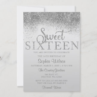 Silver Glitzer Sparkle Sweet 16 Geburtstag Einladung