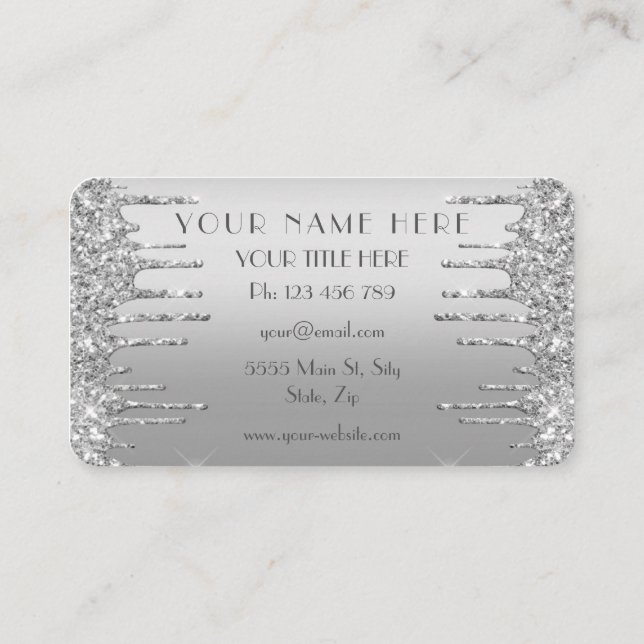Silver Glitzer Sparkle Tropfen Moderne Visitenkart Visitenkarte (Rückseite)