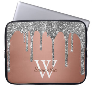 Silver Glitzer Sparkle Tropfen Rose Gold Monogramm Laptopschutzhülle
