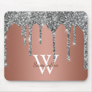 Silver Glitzer Sparkle Tropfen Rose Gold Monogramm Mousepad