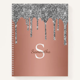 Silver Glitzer Sparkle Tropfen Rose Gold Monogramm Notizbuch
