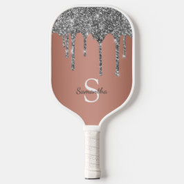 Silver Glitzer Sparkle Tropfen Rose Gold Monogramm Pickleball Schläger