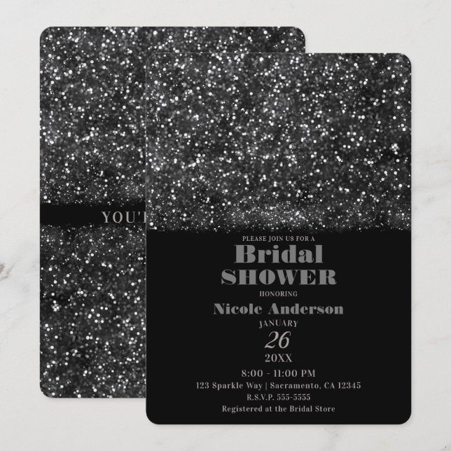Silver Glitzer Sparkling Lights Brautparty Einladung (Vorne/Hinten)