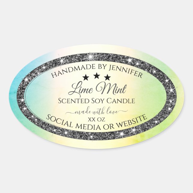 Silver Glitzer Stars Produktkennzeichnungen Aquama Ovaler Aufkleber (Vorderseite)