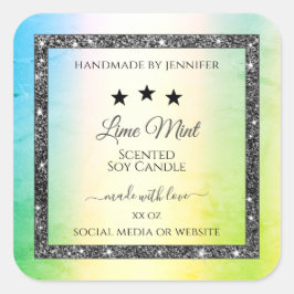 Silver Glitzer Stars Produktkennzeichnungen Aquama Quadratischer Aufkleber