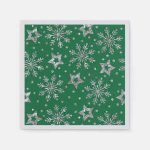 Silver Glitzer Stars & Snowflakes Neapel Serviette