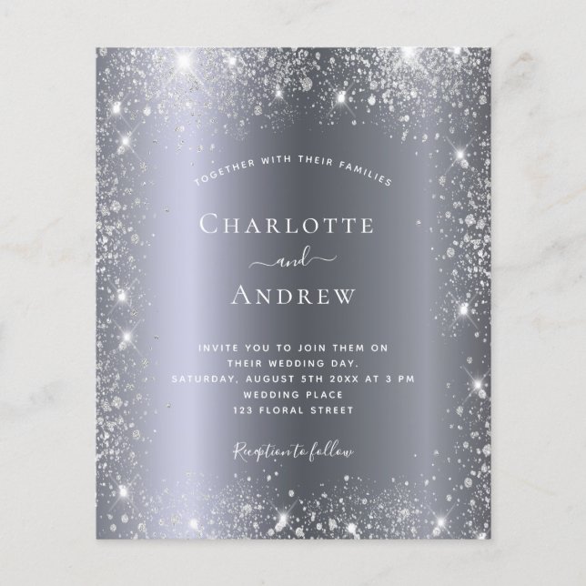 Silver Glitzer Staub Budget Hochzeitseinladung Flyer (Vorne)