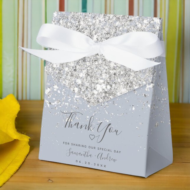 Silver Glitzer staubblau Danke Hochzeit Geschenkschachtel (Silver glitter dusty blue thank you wedding favor box)