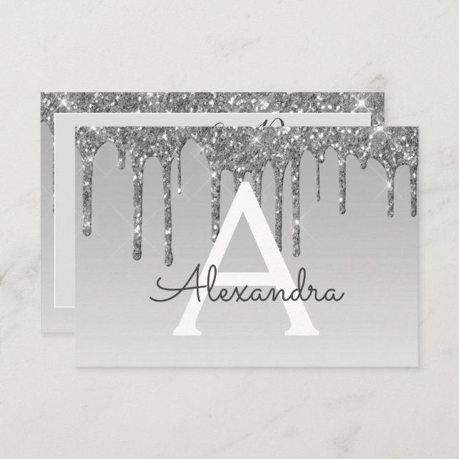 Silver Glitzer Sweet 16 Save the Date Einladung (Vorne/Hinten)