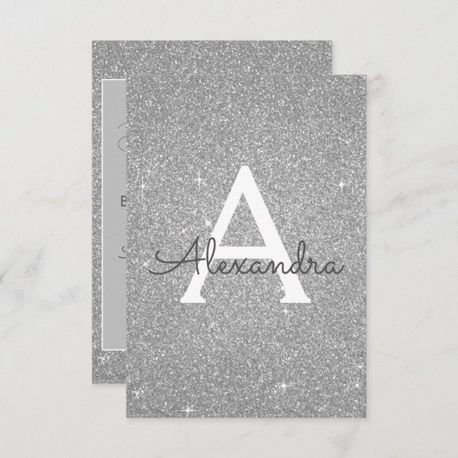 Silver Glitzer Sweet 16 Save the Date Einladung (Vorne/Hinten)