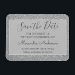 Silver Glitzer Sweet 16 Save the Date Magnet<br><div class="desc">Silver Sparkle Glitzer 16 . Geburtstag Monogram Name und Initial Save the Date Geburtstag Party Magnet Einladung. Dieser Magnet Save the Date lädt die Sparkle Glitzer Sweet 16 Birthday Party zum Feiern ein.</div>