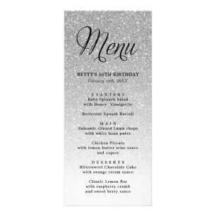 Silver Glitzer Tall Menu Card Werbekarte