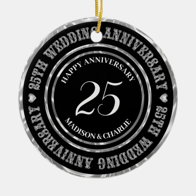 Silver Glitzer Text and Hearts Keramik Ornament (Vorne)