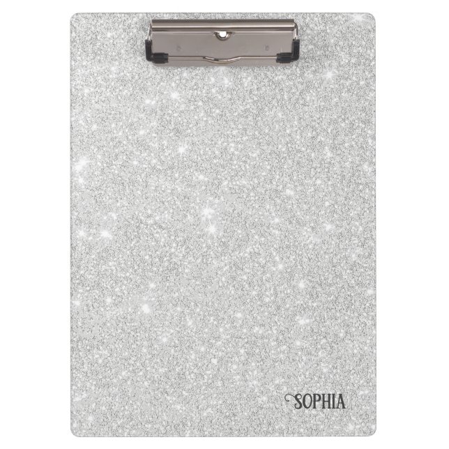 Silver Glitzer Texture White Sparkling Shiny Klemmbrett (Vorderseite)