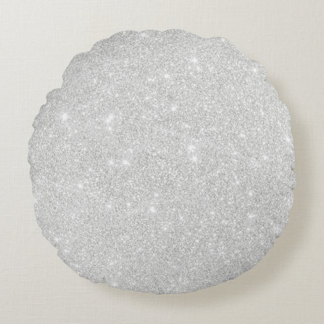 Silver Glitzer Texture White Sparkling Shiny Rundes Kissen (Vorderseite)
