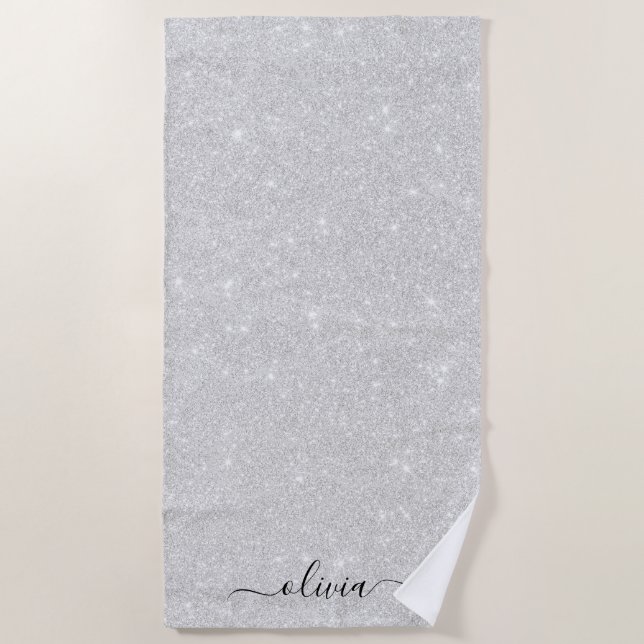 Silver Glitzer Texture White Sparkling Shiny Strandtuch (Vorderseite)