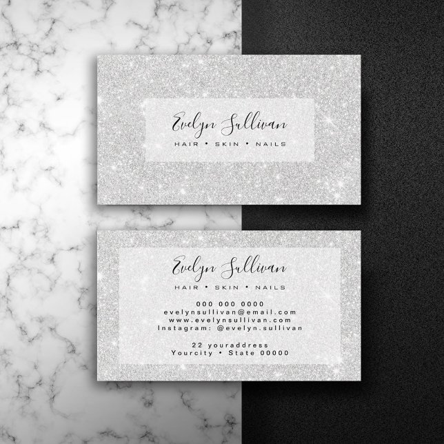 Silver Glitzer Texture White Sparkling Shiny Visitenkarte (Von Creator hochgeladen)