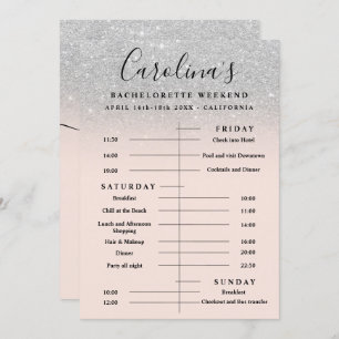 Silver Glitzer Time Line Bachelorette Wochenende Einladung