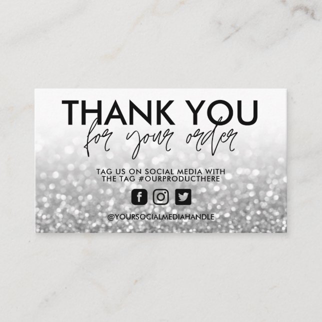 Silver Glitzer Trendy Salon Vielen Dank Visitenkarte (Vorderseite)