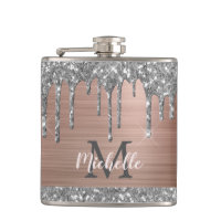 Silver Glitzer Tropfen auf Rosa Metal Mit Monogram