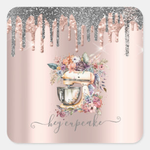 Silver Glitzer Tropfen Blumenmischanlage Rose Gold Quadratischer Aufkleber