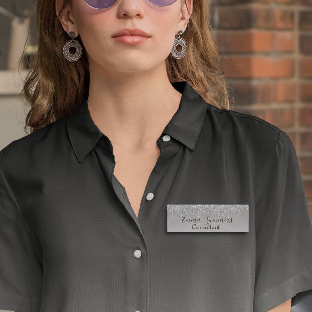 Silver Glitzer Tropfen Custom Consultant Namensschild (Von Creator hochgeladen)