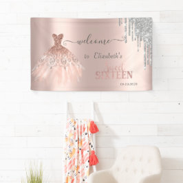 Silver Glitzer Tropfen, Dress Rose Gold Sweet 16 Banner