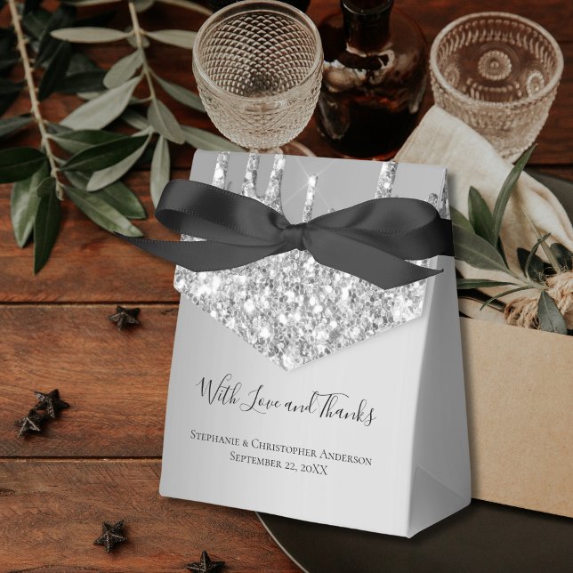 Silver Glitzer Tropfen Driving Glitzer Wedding Geschenkschachtel (Silver Dripping Glitter Formal Wedding Favor Boxes)