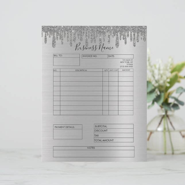 Silver Glitzer Tropfen für kleine Unternehmen Briefbogen (Stehend Vorderseite)