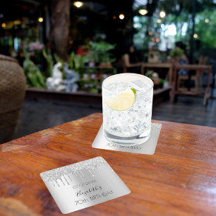 Silver Glitzer Tropfen Geburtstag Rechteckiger Pappuntersetzer