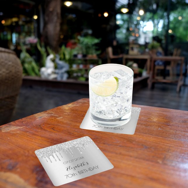 Silver Glitzer Tropfen Geburtstag Rechteckiger Pappuntersetzer (Von Creator hochgeladen)