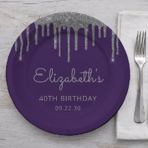 Silver Glitzer Tropfen Lila 40. Geburtstag Party