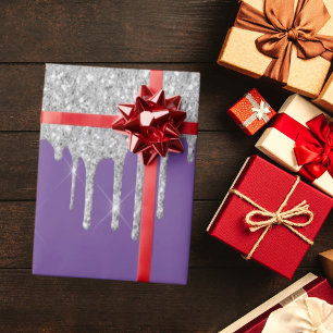 Silver Glitzer Tropfen lila Funkeln Geburtstag Geschenkpapier