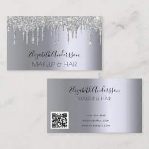 Silver Glitzer Tropfen Make-up Haar QR-Code Visitenkarte