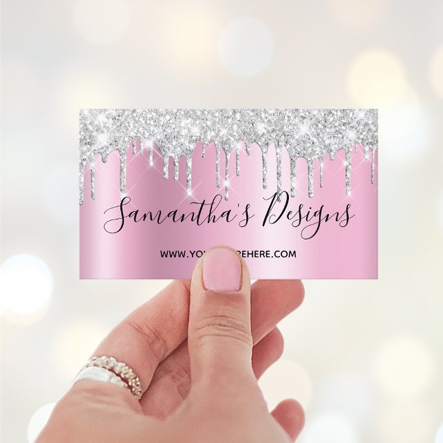 Silver Glitzer Tropfen Mauve Pink Ombre Online Sto Visitenkarte (Digital Art Dripping Glitter Business Cards for Her)