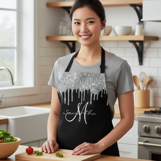 Silver Glitzer Tropfen Metallische Personalisierte Schürze (Von Creator hochgeladen)