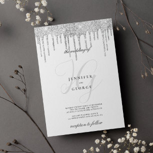 Silver Glitzer Tropfen Monogramm Initialen Hochzei Einladung